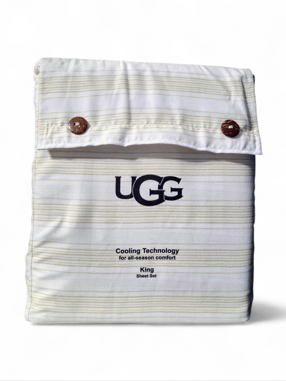 UGG Cooling Technology King Sheet Set Stripe White/Tan Wrinkle-Resistant, Luxury